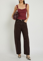 Reformation Trish Ruched Stretch-cotton top Burgundy