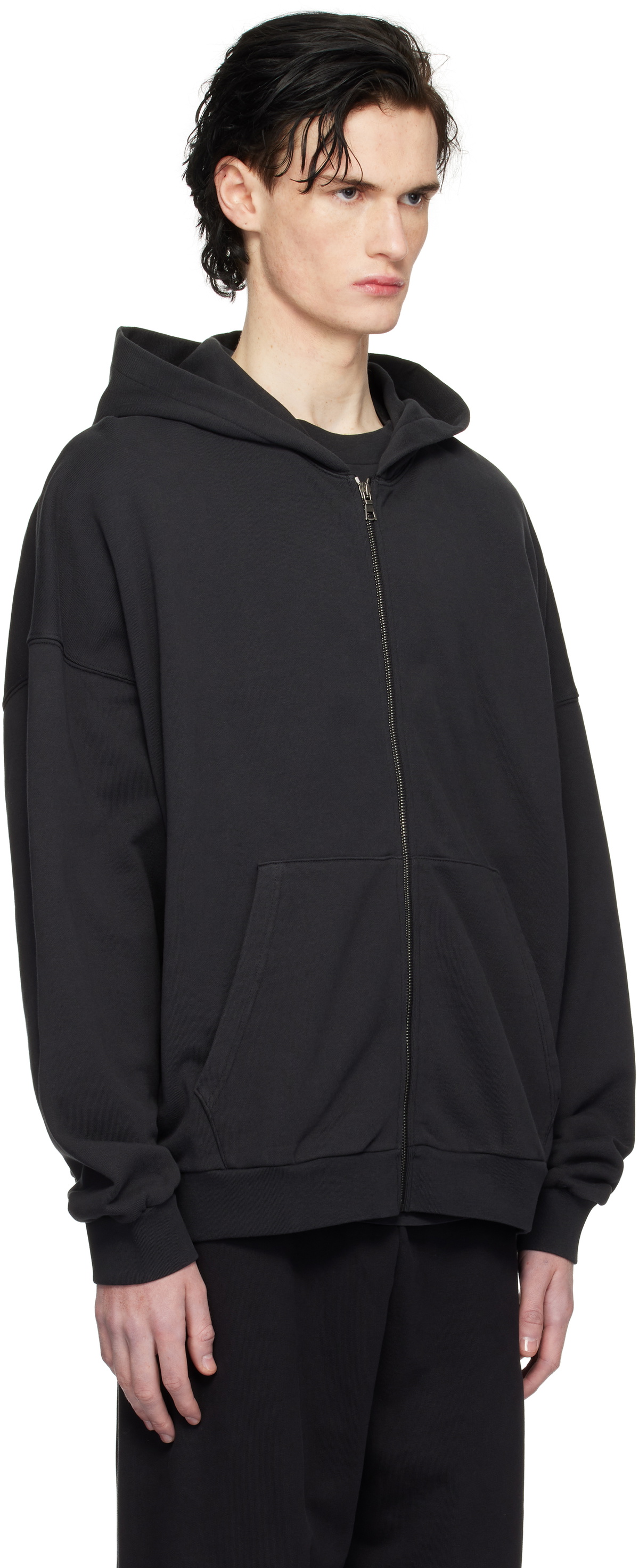 Palm Angels Black Curved Logo Zipped Hoodie Palm Angels