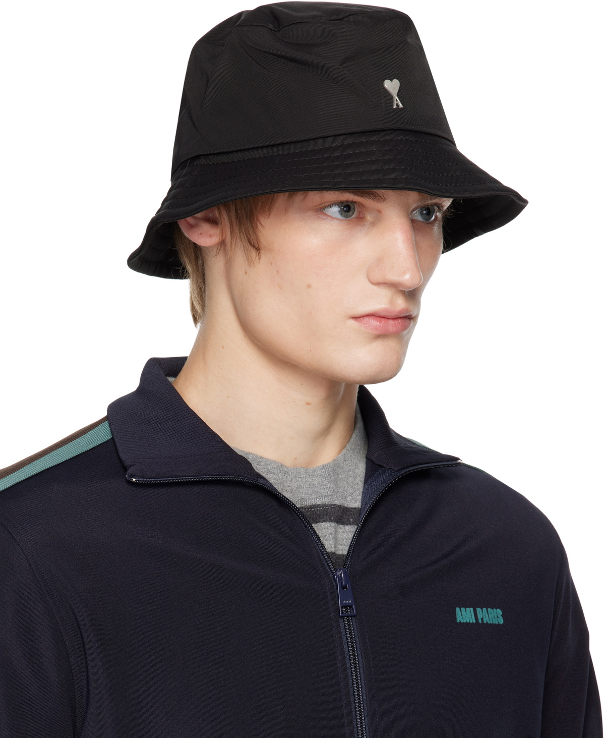 AMI Paris Black Ami de Coeur Stud Bucket Hat AMI