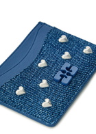 Ganni Embellished Leather and Denim Card Holder - One Size
