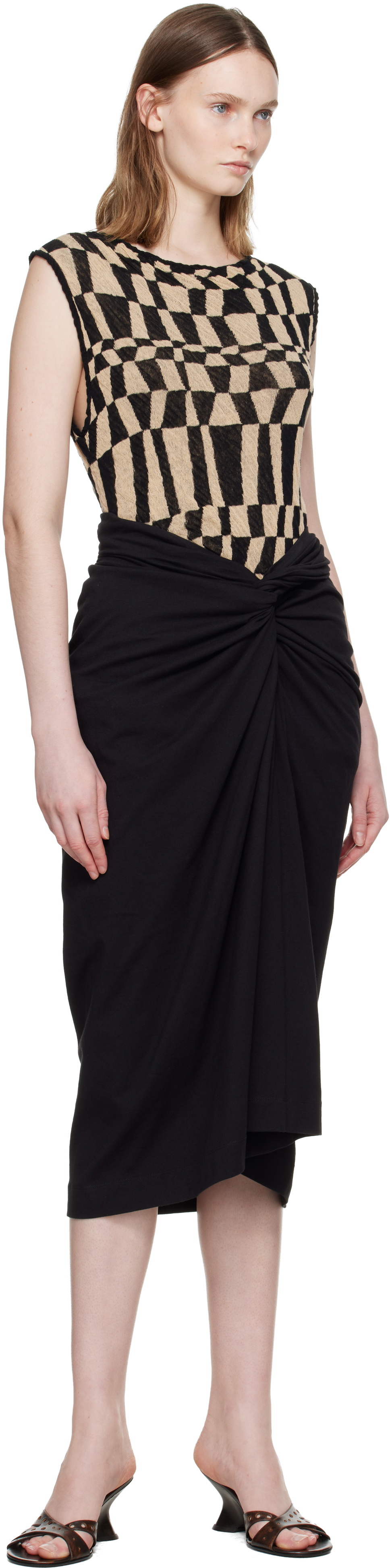 Dries Van Noten Black Knotted Jersey Midi Skirt