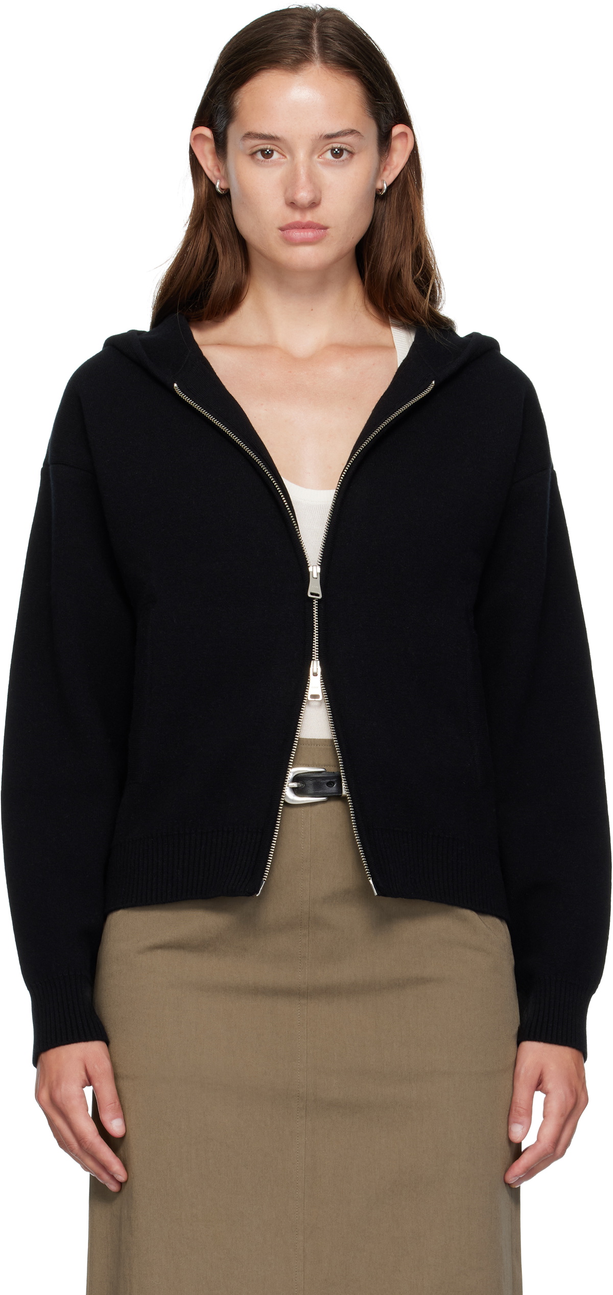 COOR Black Double Face Wool Zip Hoodie