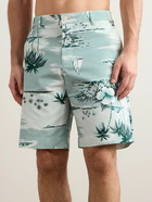 Maison Kitsuné - Straight-Leg Long-Length Printed Cotton-Ripstop Swim Shorts - Green