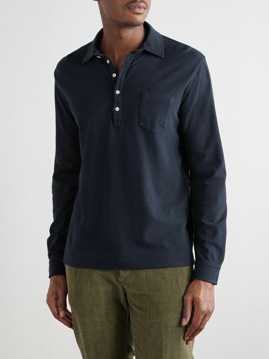 Massimo Alba - Ischia Cotton and Cashmere-Blend Piqué Polo Shirt - Blue