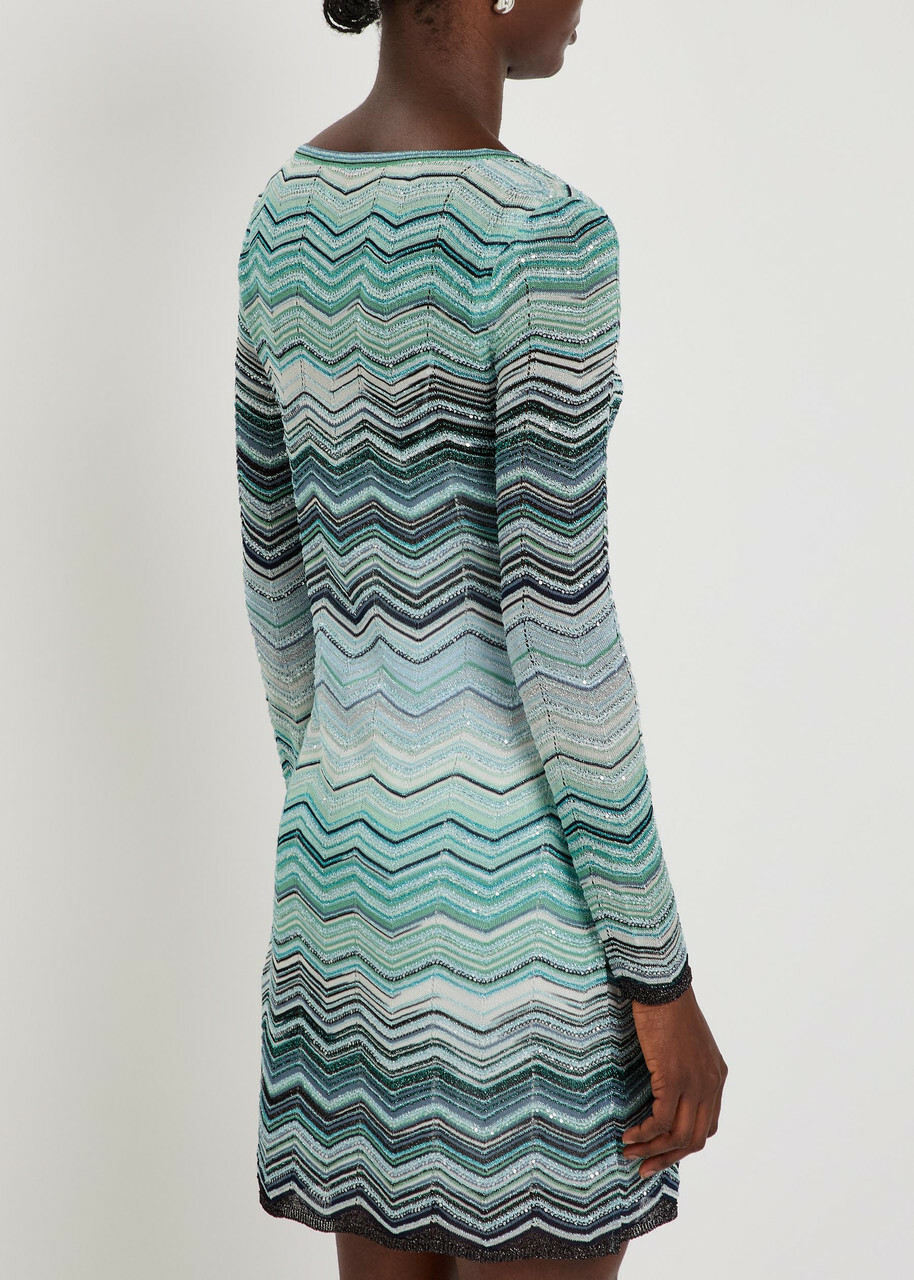 Missoni Zigzag Metallic-knit Mini Dress Turquoise