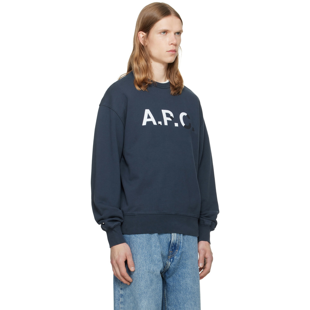 A.P.C. Navy Vintage-Effect 'A.P.C.' Logo Sweatshirt