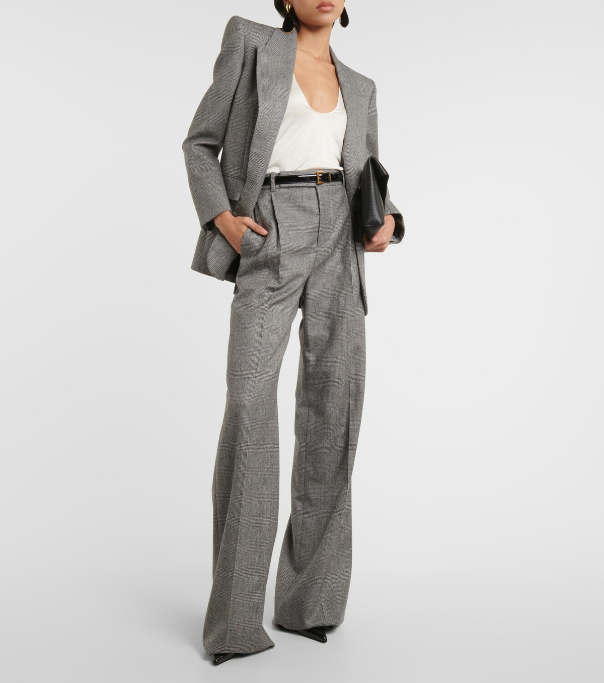 Saint Laurent High-rise checked wool wide-leg pants Saint