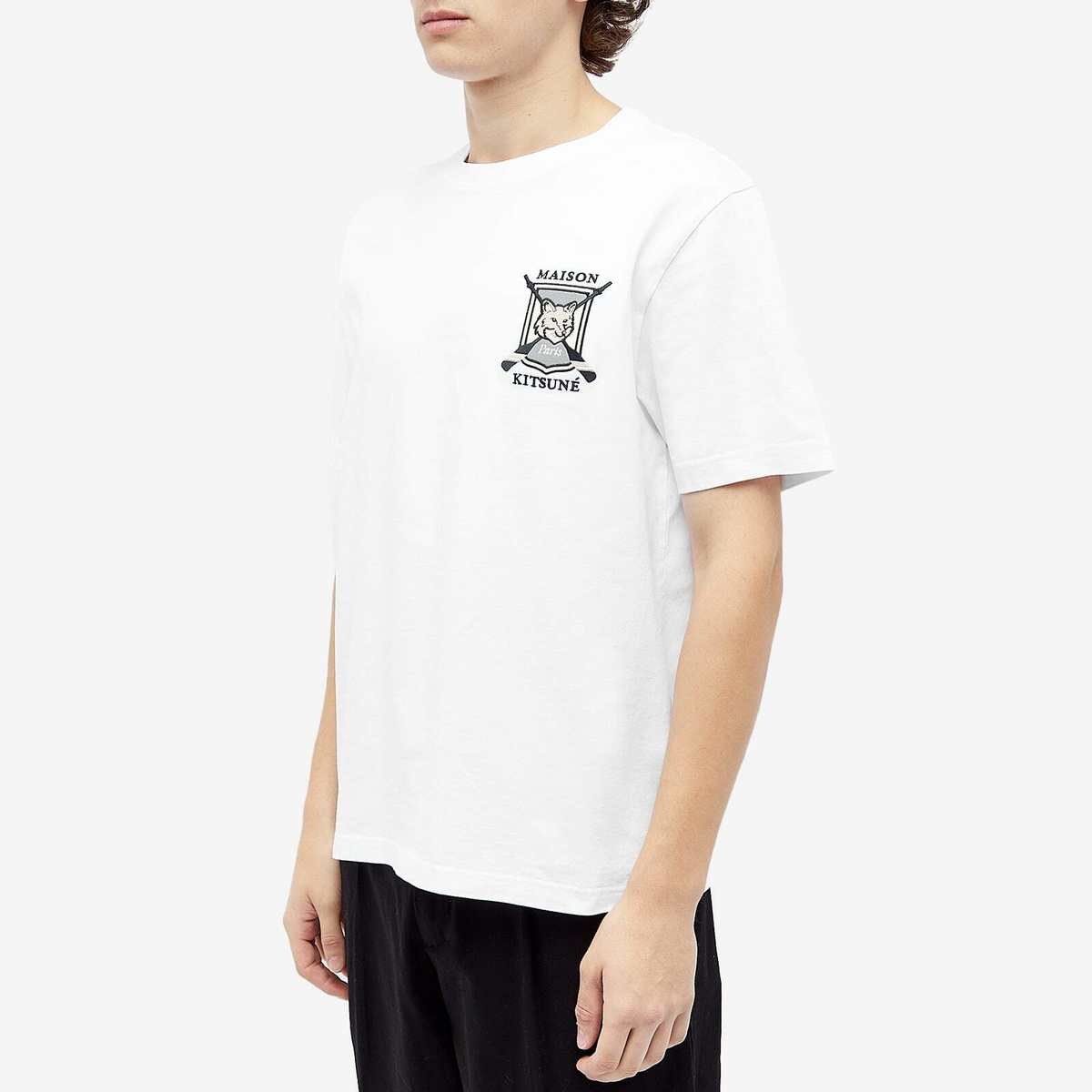 Maison Kitsuné Men's College Fox Embroidered Comfort T-Shirt in White