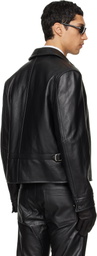TONYWACK Black Buckle Zip Cow Leather Jacket