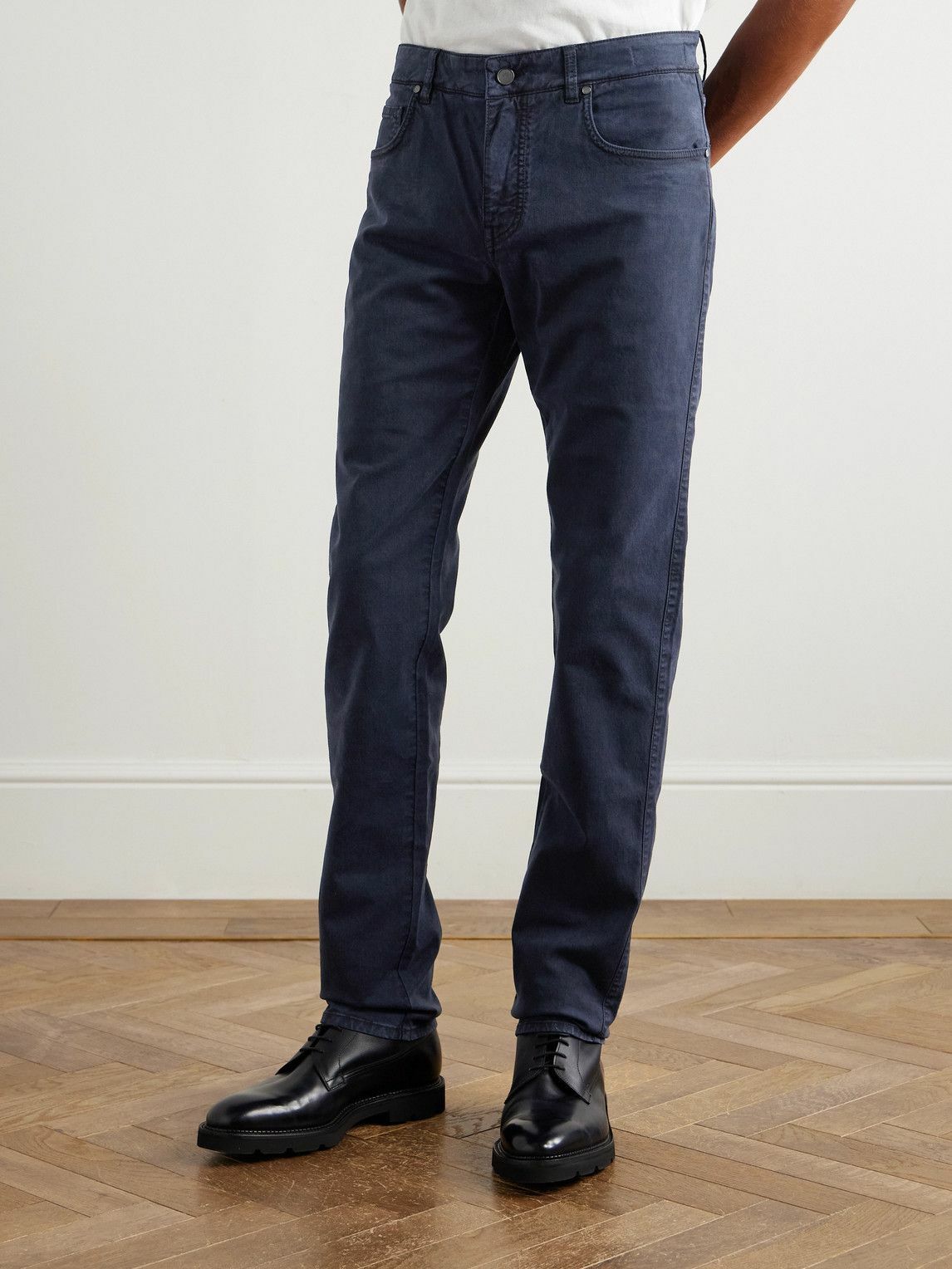 Purdey - Slim-Fit Straight-Leg Cotton-Blend Twill Trousers - Blue