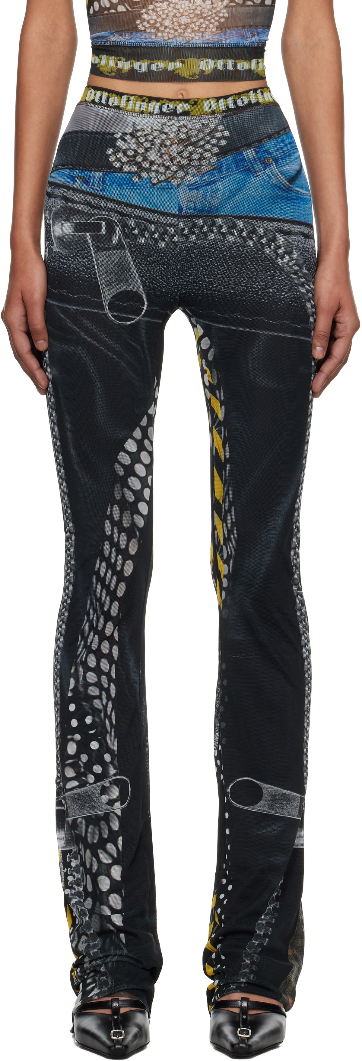 Ottolinger Black & Off-White Mesh Lounge Pants