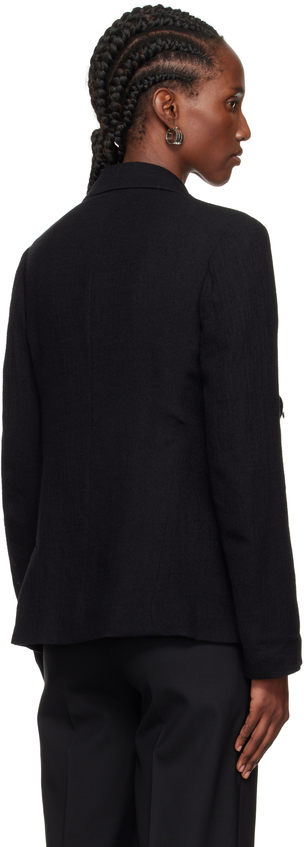 Y's Black O-Left Front Drape Blazer