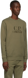 C.P. Company Khaki Diagonal Raised Fleece Logo Sweatshirt