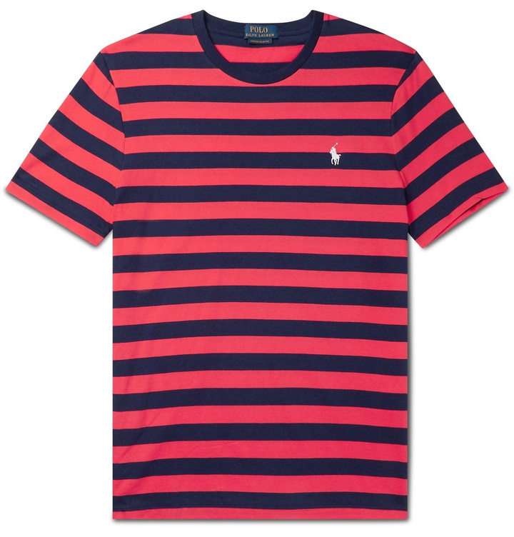 Photo: POLO RALPH LAUREN - Slim-Fit Logo-Embroidered Striped Cotton-Jersey T-Shirt - Red