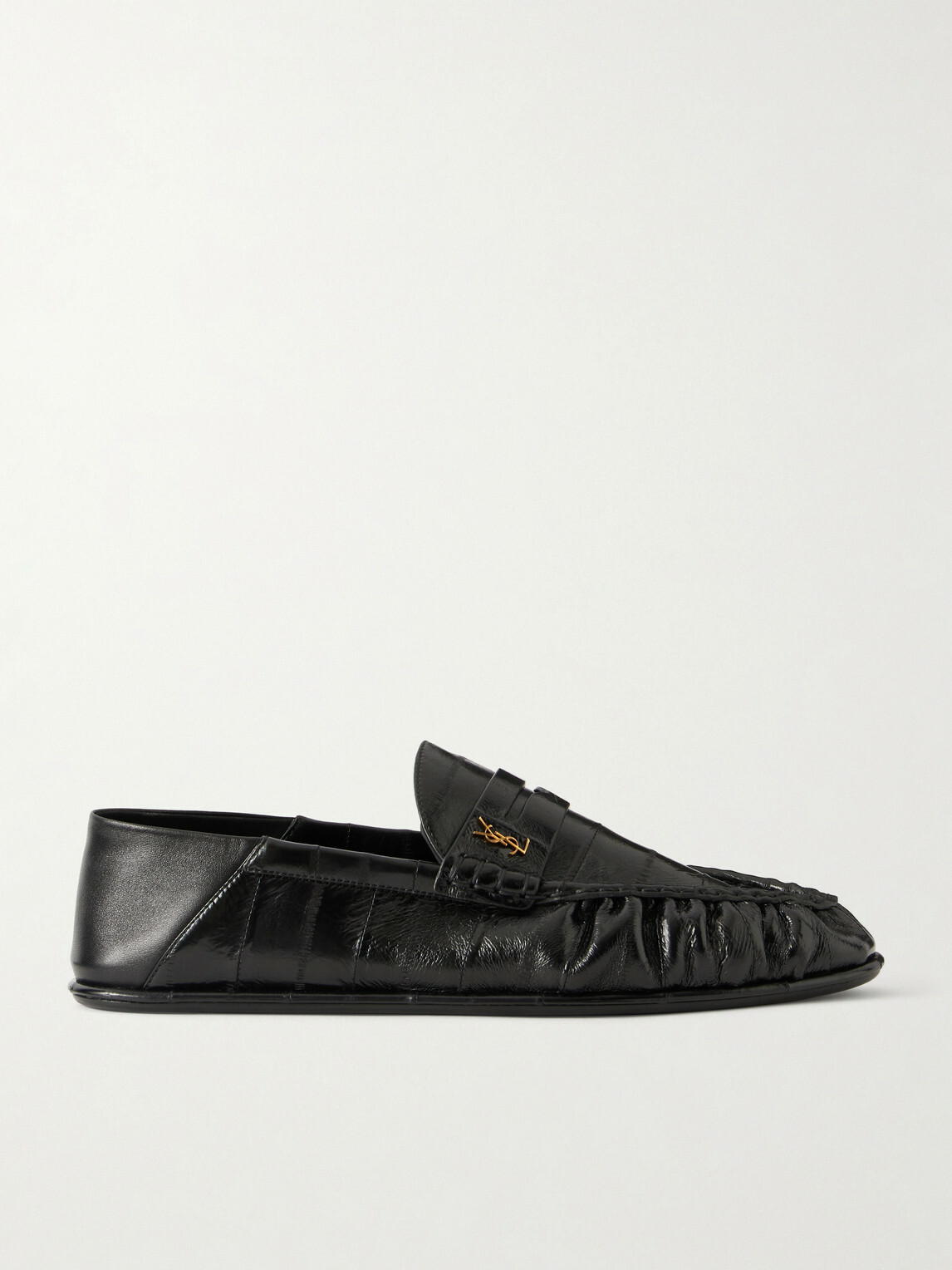 SAINT LAURENT - Collapsible-Heel Logo-Embellished Eel Loafers Loafers - Black