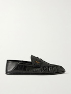 SAINT LAURENT - Collapsible-Heel Logo-Embellished Eel Loafers Loafers - Black