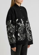 Stine Goya Floral-intarsia Wool-blend Cardigan Black And White
