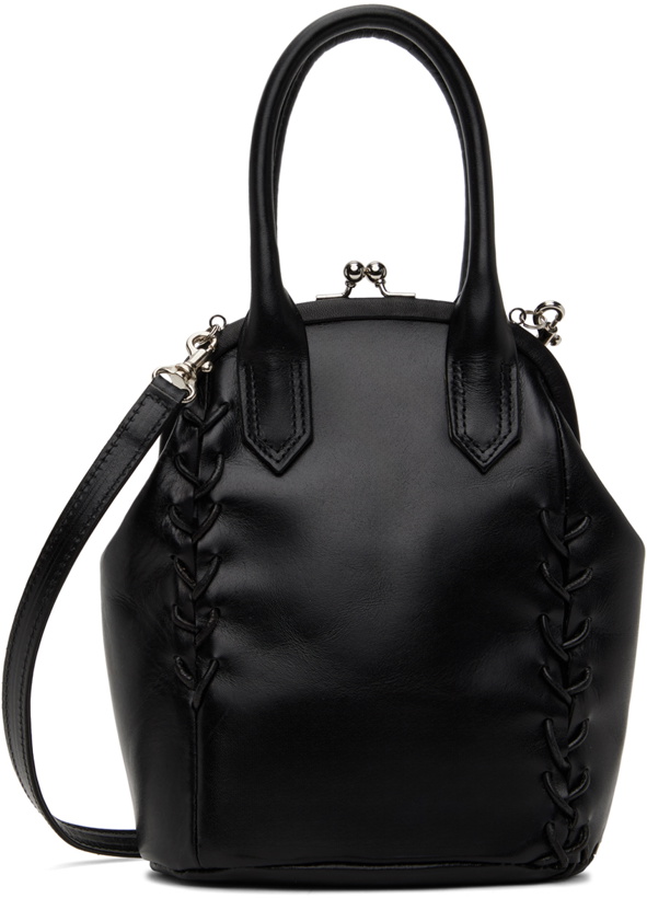 Photo: Y's Black Semi-Gloss Smooth Leather Lace-Up Mini Bag