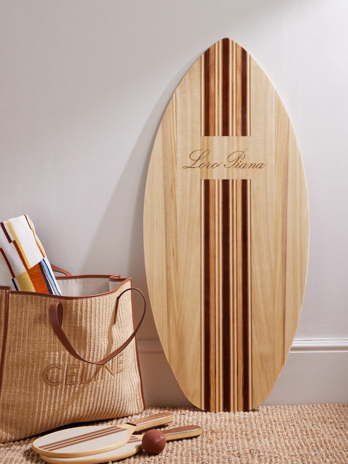 Loro Piana - Logo-Print Striped Wooden Skimboard Loro Piana