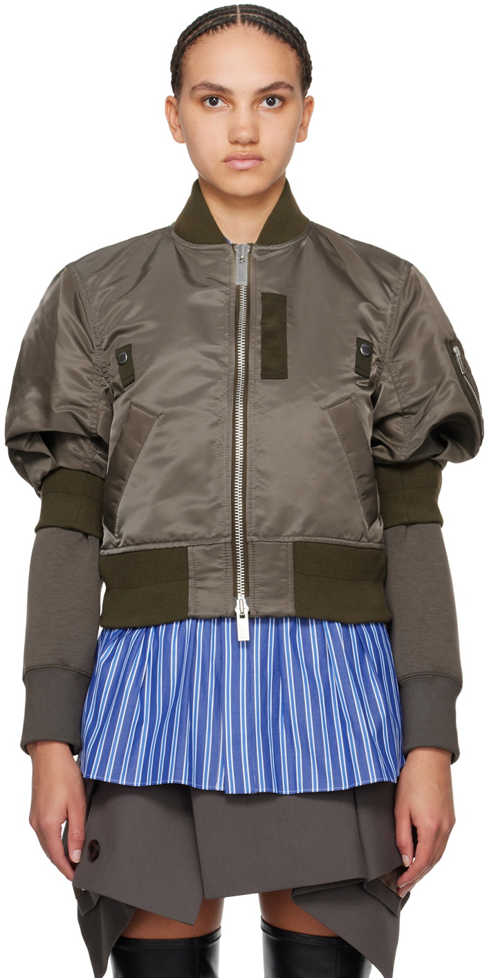 sacai Taupe Puff Sleeve Bomber Jacket Sacai