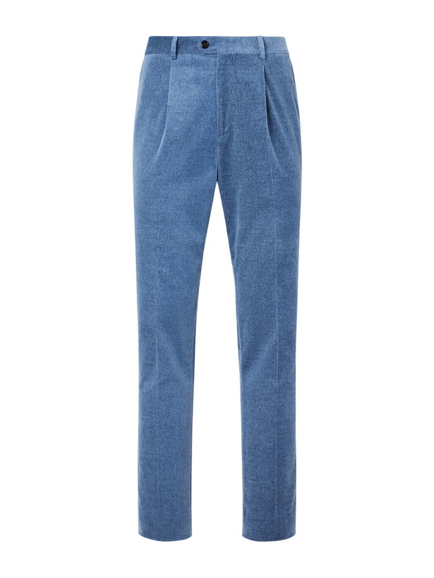 Photo: Brunello Cucinelli - Straight-Leg Pleated Cotton-Velvet Suit Trousers - Blue