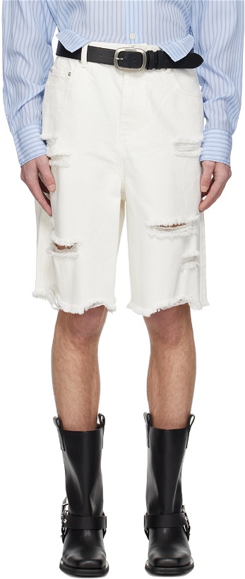 Photo: System White Distressed Denim Shorts