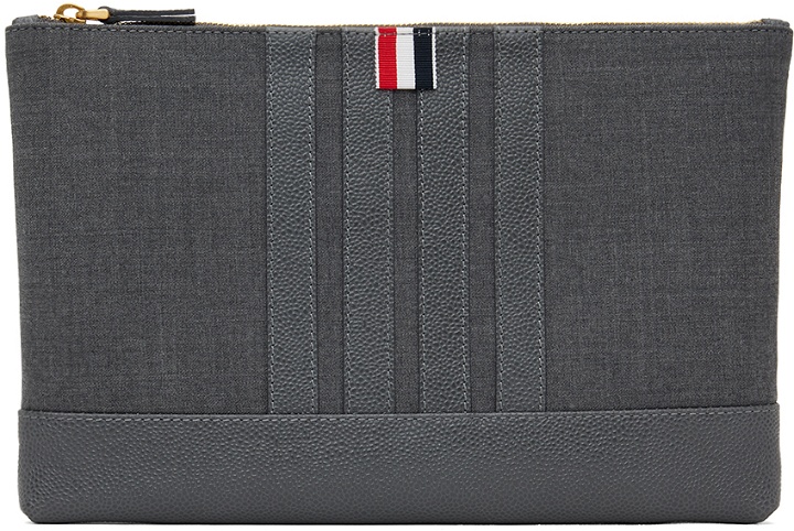 Photo: Thom Browne Gray Large Wool 4-Bar Pouch