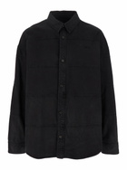 Juun.J Black Shirt With Classic Collar And Tonal Logo Lettering Embroidery On The Front In Denim Man