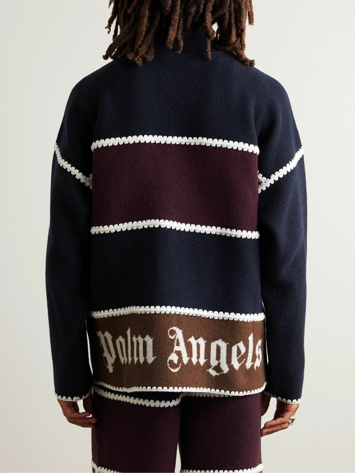 Palm Angels - Crochet-Trimmed Logo-Embroidered Wool-Blend Track Jacket -  Burgundy Palm Angels