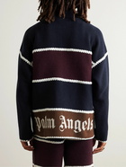 Palm Angels - Crochet-Trimmed Logo-Embroidered Wool-Blend Track Jacket - Burgundy