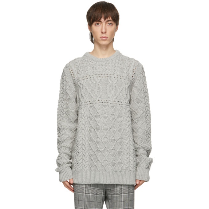 Photo: Paul Smith Grey Virgin Wool Cable Knit Sweater