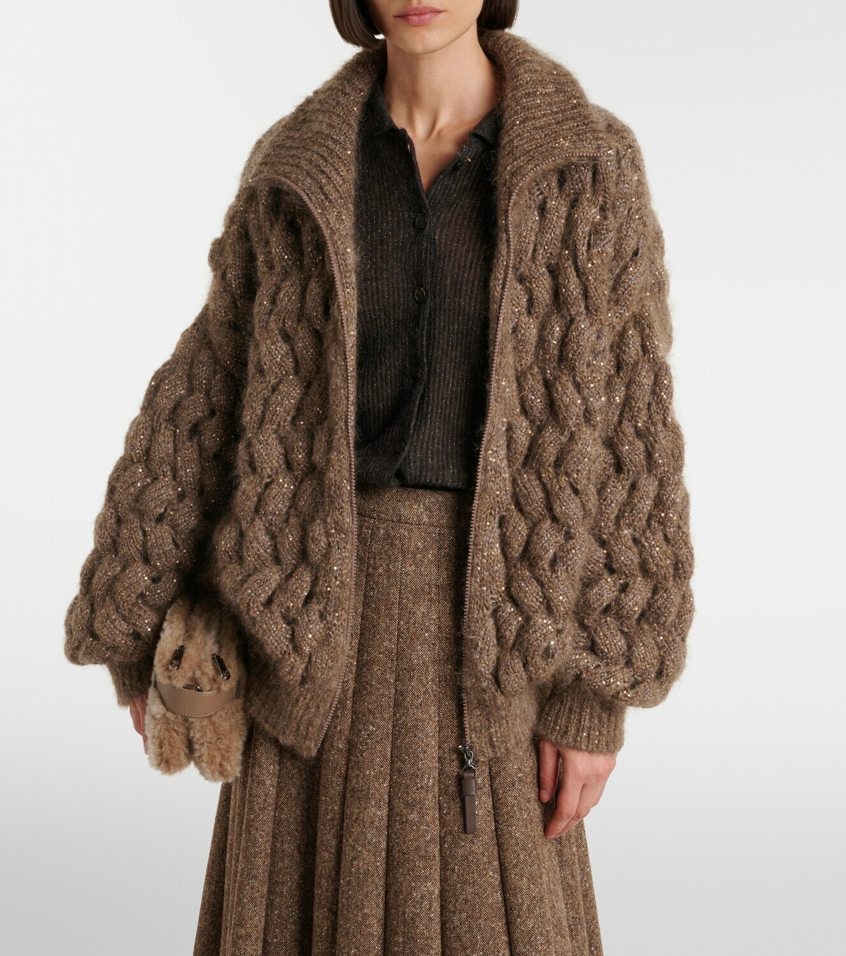 Brunello Cucinelli Open-knit sequined mohair and wool-blend cardigan