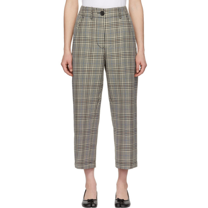 MM6 Maison Margiela Off-White Check Wide-Leg Trousers MM6 Maison  