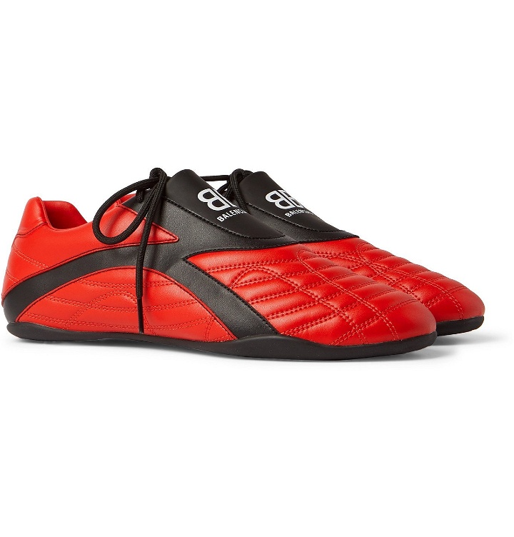 Photo: Balenciaga - Zen Logo-Print Faux Leather Sneakers - Red