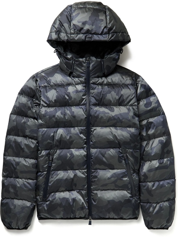 Photo: Herno Laminar - Alveo Quilted Camouflage-Print Shell Down Hooded Jacket - Blue