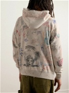 SAINT Mxxxxxx - Born X Raised Distressed Crystal-Embellished Printed Cotton-Jersey Hoodie - Neutrals