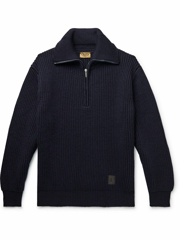 Photo: Tod's - Ribbed Wool Half-Zip Sweater - Blue