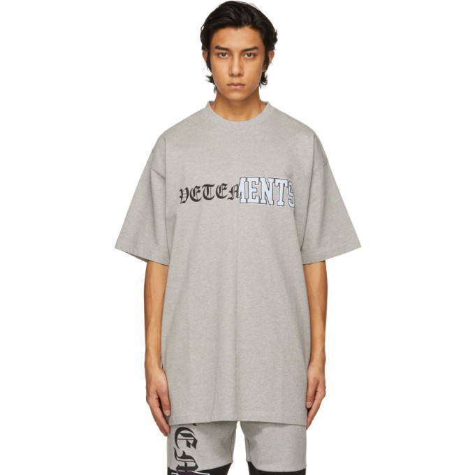 Photo: VETEMENTS Grey Vertical Cut-Up Logo T-Shirt