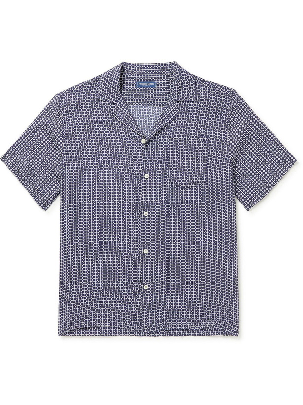 Photo: Frescobol Carioca - Hammock Angelo Camp-Collar Printed Linen Shirt - Blue