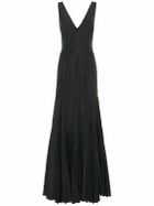 ROCHAS Sleeveless Pleated Taffeta Long Dress