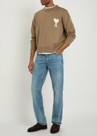 Ami Paris Logo-intarsia Wool and Cotton-blend Jumper Beige