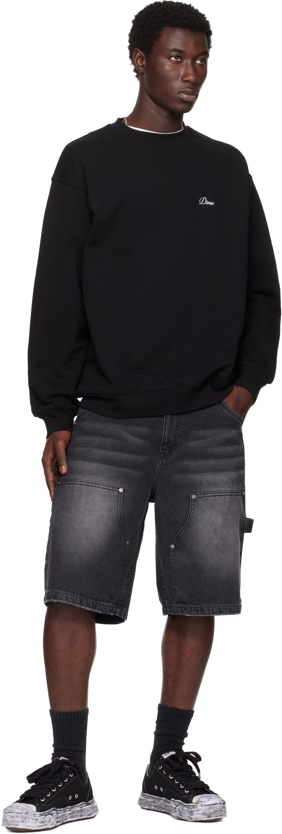 Dime Black Cursive Small Logo Crewneck Sweatshirt