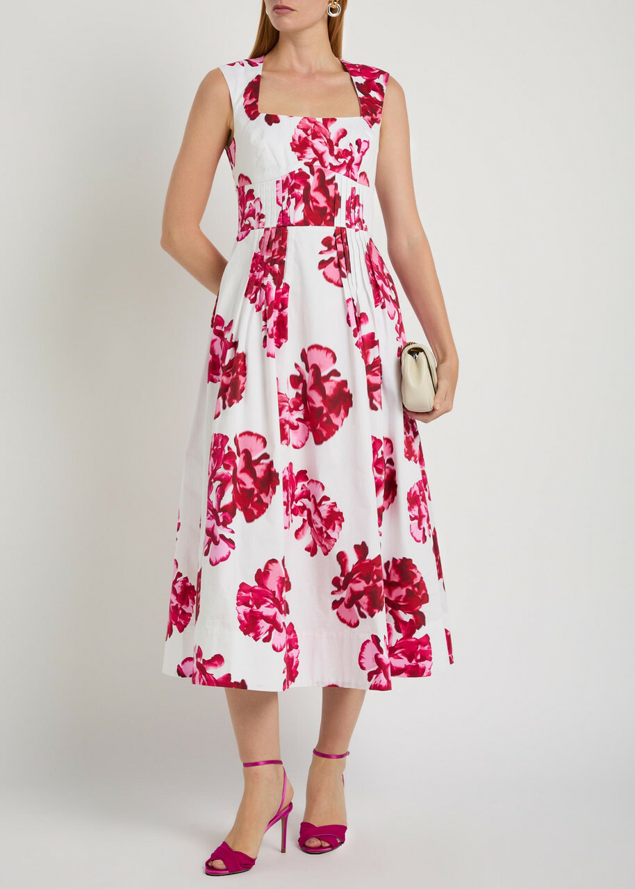 Rebecca Vallance Damask Floral-print Stretch Cotton-poplin Midi Dress Multicoloured