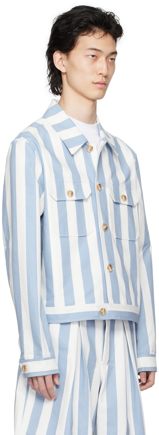 King & Tuckfield Blue & White Collared Bomber Jacket