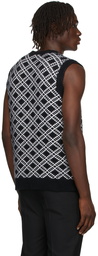 Ernest W. Baker Black & White Alpaca Jacquard V-Neck Vest