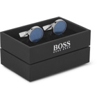 Hugo Boss - Colie Engine-Turned Silver-Tone and Enamel Cufflinks - Silver