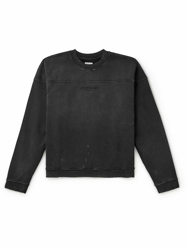 Photo: Guess USA - Gusa Classic Logo-Embroidered Distressed Cotton-Jersey Sweatshirt - Black