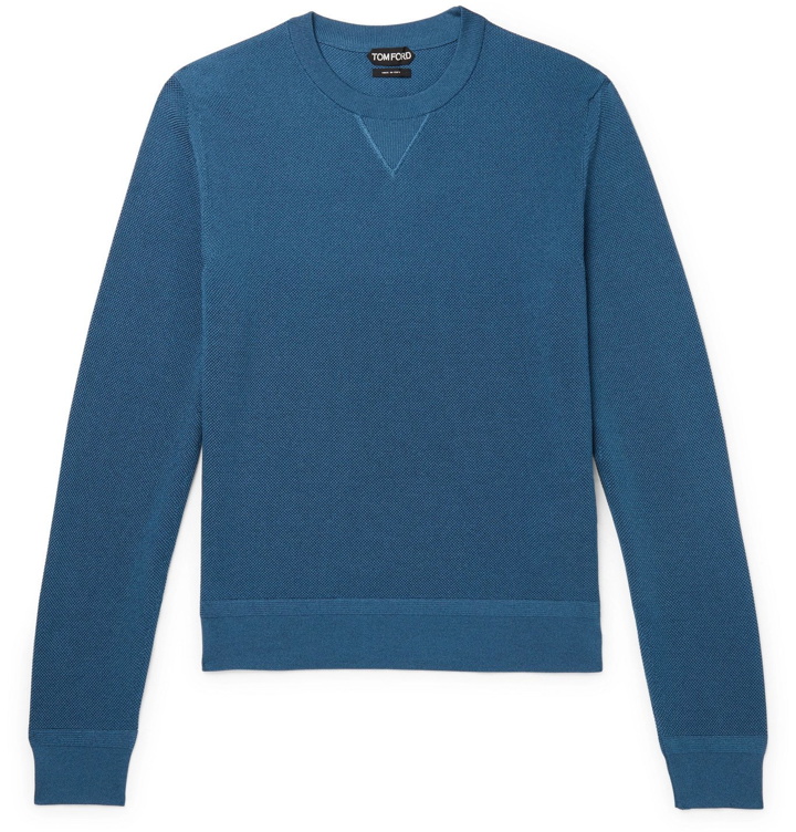 Photo: TOM FORD - Slim-Fit Cotton-Blend Piqué Sweater - Blue