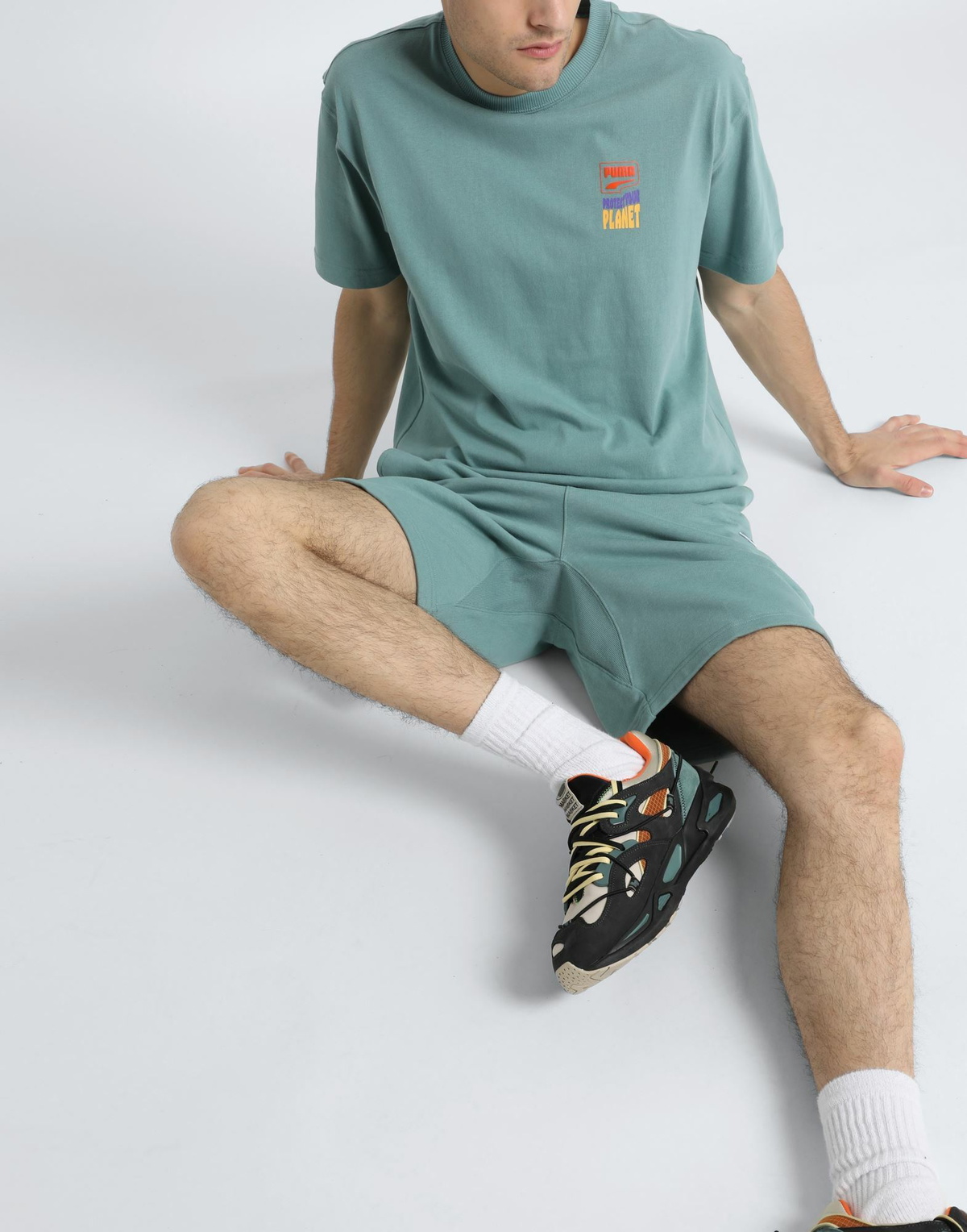 Puma Downtown Graphic Tee Mens T-shirt in Sage green