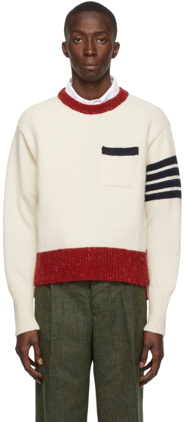 Photo: Thom Browne Off-White Mohair Jersey Stitch 4-Bar Pullover Sweater